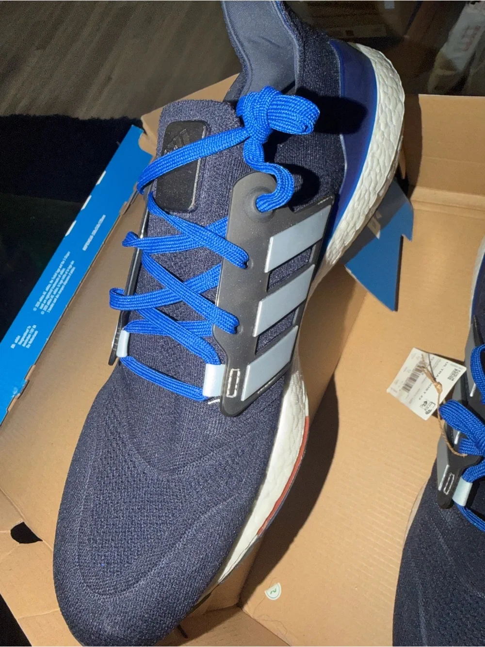 adidas Black and Blue Athletic Running Shoes with White Stripes